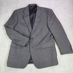 Jos A Bank‎ Silk Wool Houndstooth Blazer Men's 44R Gray Sport Coat Jacket Casual